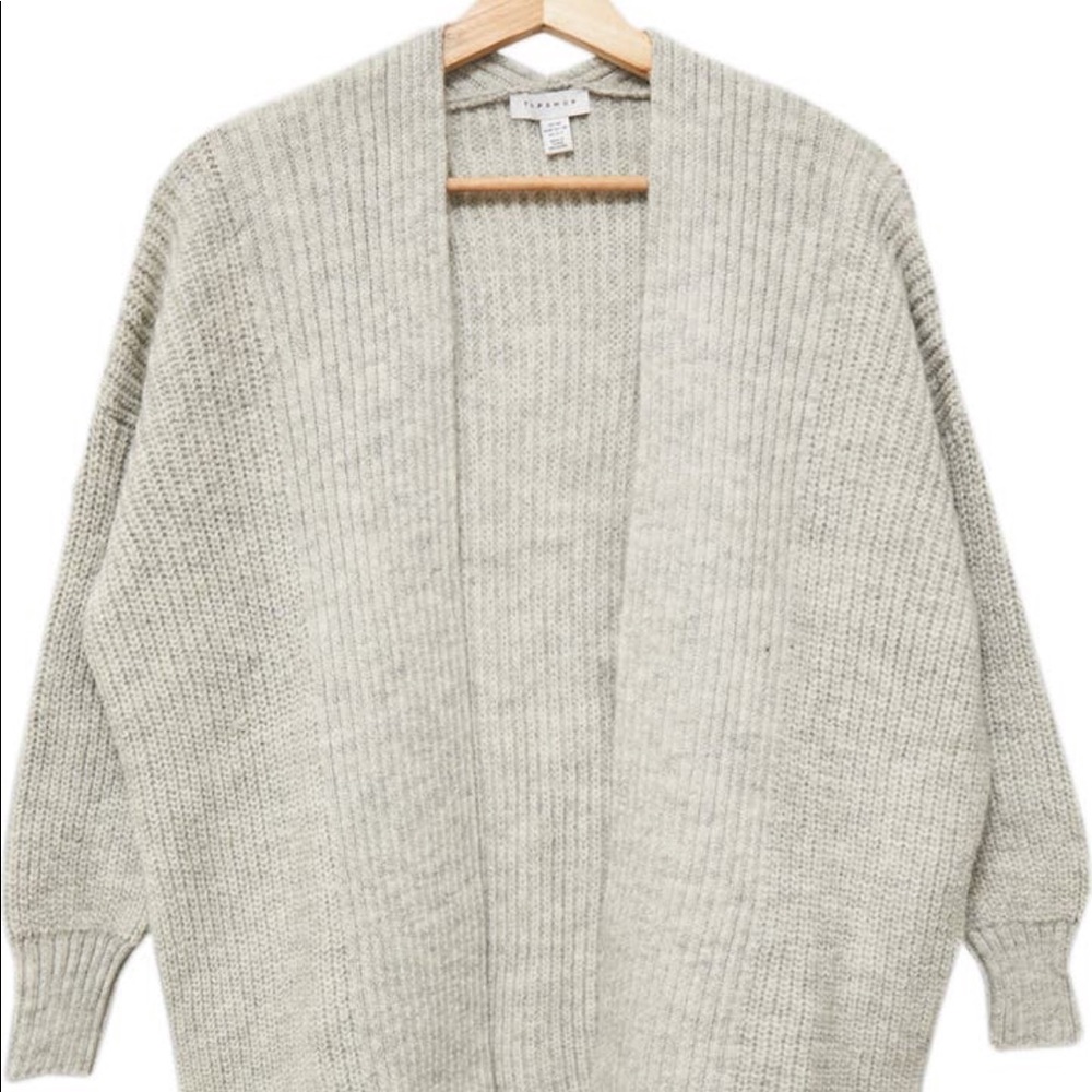 Gray Ribbed Open Front Cardigan - Picture 4 of 7